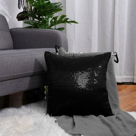 Purple And Silver Pillows Decorative Sequin Throw Pillow Covers,Shiny Comfy Couch Cushion Covers for Party,16x16 inches, Black ()