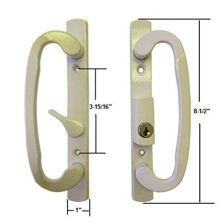 Patio Door Glass Types Sliding Glass Patio Door Handle Set, Mortise Type, B-Position, Latch Lever is Off-Centered, Keyed, Beige, 3-15/16