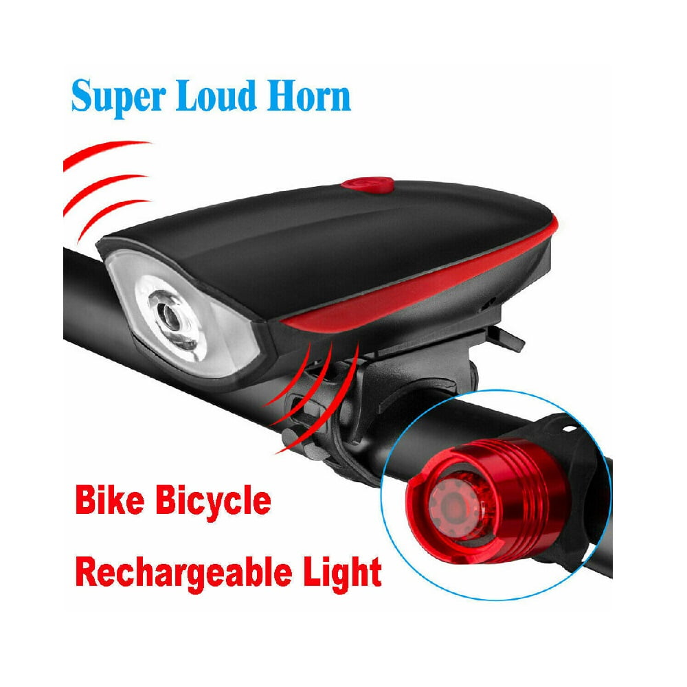 LED Bicycle Headlight Bike Head Light Front Lamp Cycling Horn USB Rechargeable