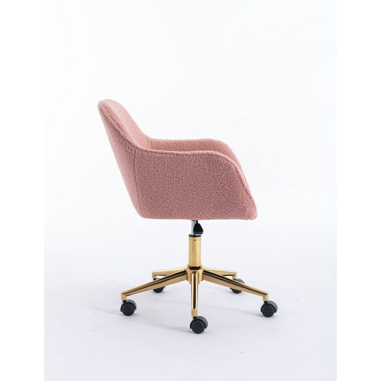 Teddy Fabric Material Adjustable Height 360 Swivel Home Office Chair Pink Teddy