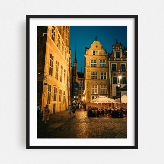 Gdańsk at Night 03 - Gdańsk Pomorskie Poland Photography Black Framed Wall Art Print 16 x 20 inches