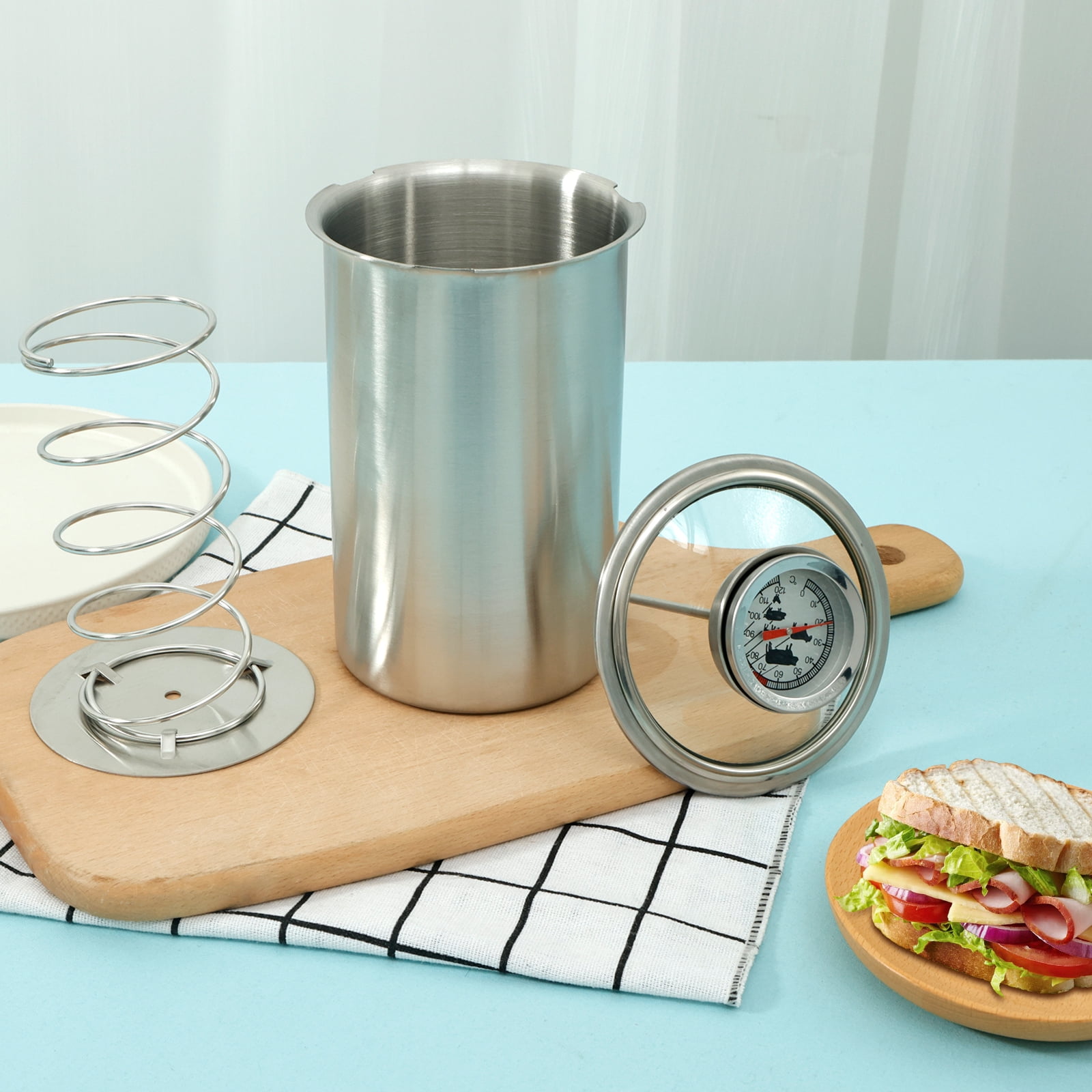 Ham Maker Meat Press with Thermometer Stainless Steel Meat Press Mold Dishwasher Safe Deli Meat Press Multifunctional Ham Press with Spring Ham Press Cooker for Meat Kitchens