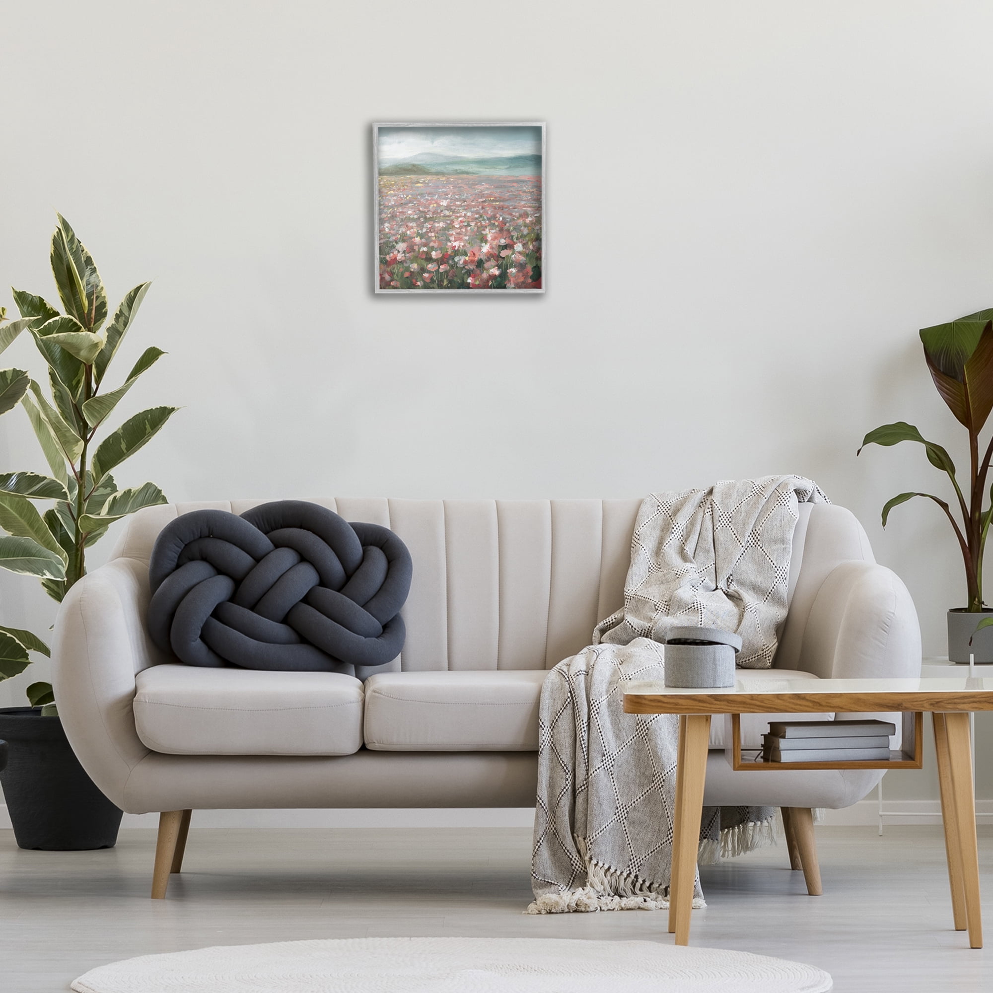 Stupell Industries Soft Headland Wildflowers Landscape Painting Gray Framed Art Print Wall Art, 17 x 17