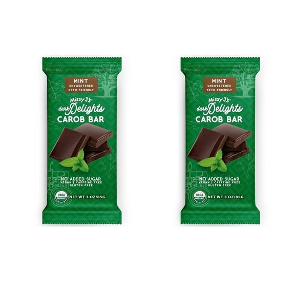 Missy J's Organic Carob Dark Delight Unsweetened Mint Candy Bars Healthy Dessert Gluten Free Snacks