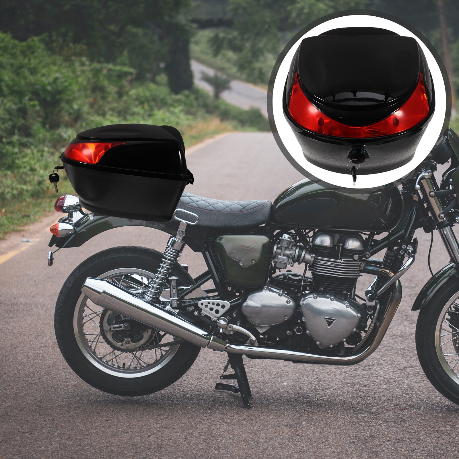 Motorcycle Tail Box Trunk Large Capacity Luggage Storage Carrier Case with Lock Helmet Top Box for Motorcycle Scooter-Black