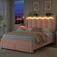 thumbnail image 2 of Hiphuta Full Size Bed with Power Outlet & LED, Upholstered Princess Beds with Drawer, Full Beds with Headboard Storage, Pink, 2 of 10