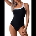 thumbnail image 2 of Trajes de Baño de un Solo Hombro para Mujer, Control de Abdomen, Traje de Baño de una Pieza, Adelgazante, Deportivo, con Bloques de Color, Traje de Baño. Negro L, 2 of 10
