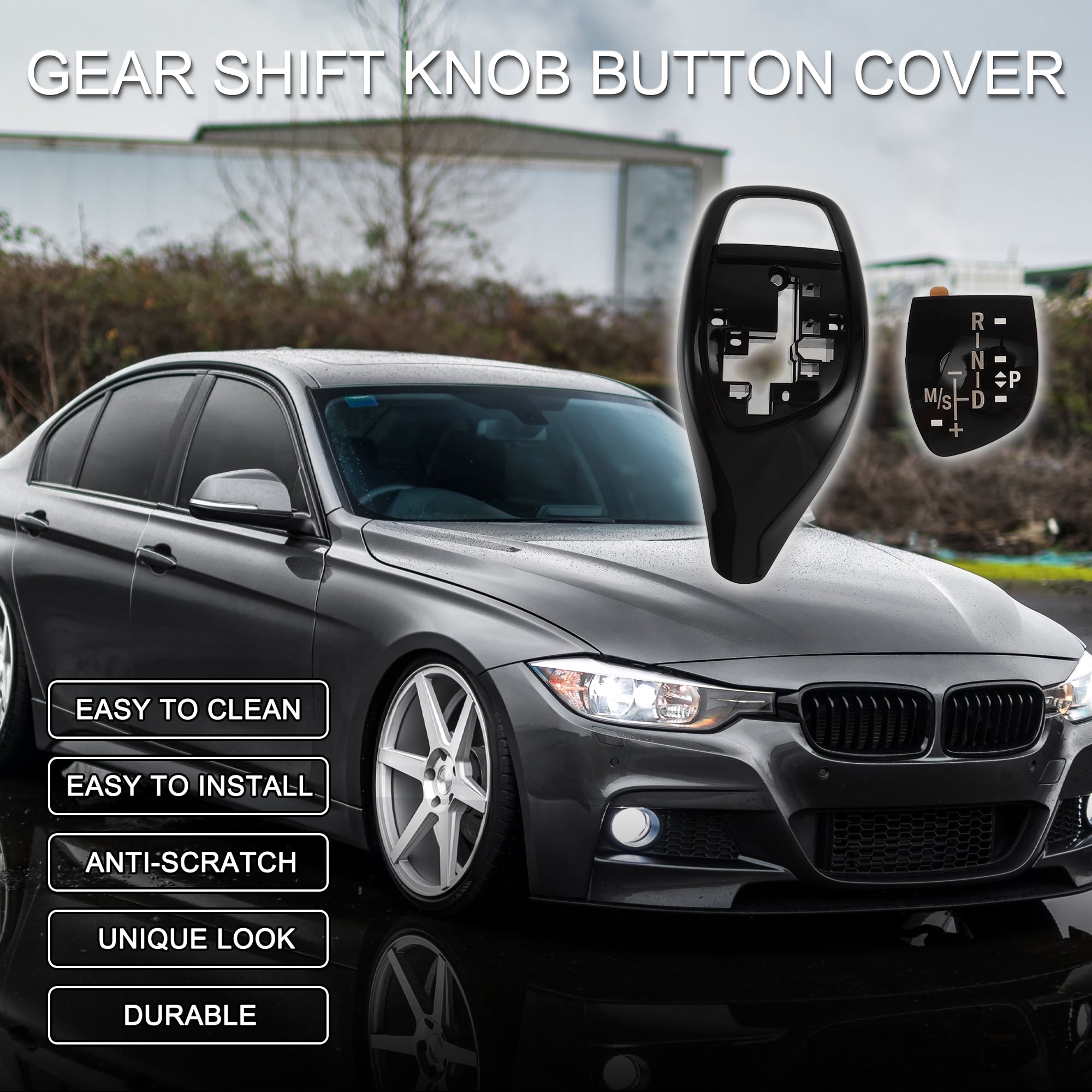 Unique Bargains Gear Shift Knob Button Cover Knob Trim Sticker for BMW 1'F20 F21/2'F22/3'F30 Black Center Console 1 Set