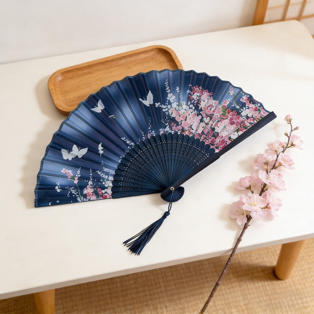 shyuyusa Decorative Folding Fan, Cloth Surface with Durable Bamboo Ribs, Stage Performance Photo Prop