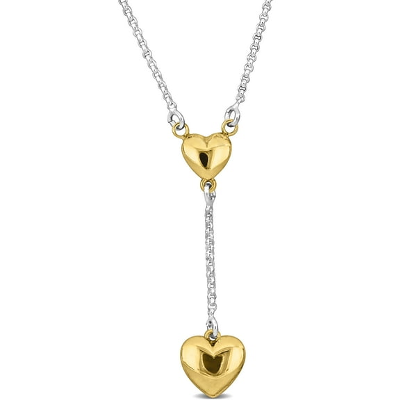 Miabella Heart Lariat Necklace in Two-Tone White and Yellow Plated Sterling Silver