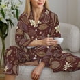 thumbnail image 5 of KLL Coffee and Flowers Print Women's Long Sleeve Pajamas with Pants Sleepwear Loungewear 2 Set-X-Large, 5 of 7