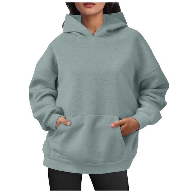 Chandail à Capuchon pour Femmes Automne Surdimensionné Chandail à Capuchon Style de Rue Imprimé de Lettres Chandail à Capuchon à Épaules Tombantes avec Poche avant Chandail à Col Rond Femmes Vert Pâle S
