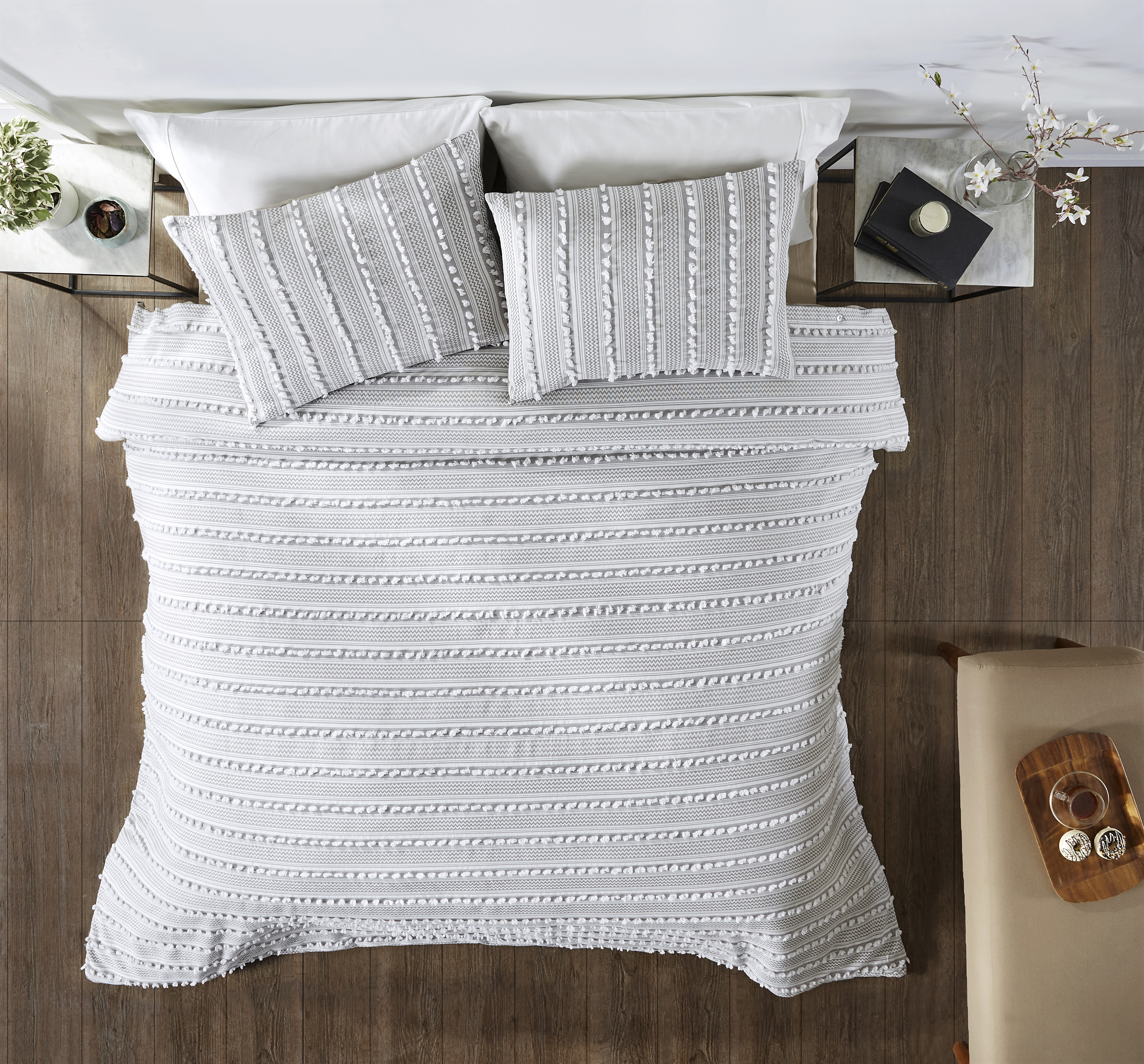 Better Trends Chenille Comforter Set King Size 3 Piece 100% Cotton Soft & Cozy All Season Bedding Angelique Collection - Gray