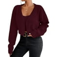 thumbnail image 1 of HAHDAXIA Ensemble de Chandail 2 Pcs pour Femme Cardigan Court à Manches Longues Ensemble de Chandail Court, 1 of 5