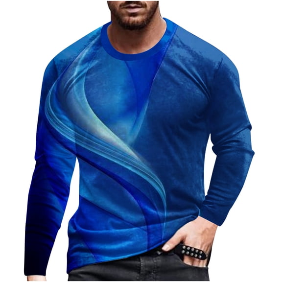 Honeeladyy Long Sleeve Round Neck Tops,Men Casual Round Neck Long Sleeve Pullover 3D Printed T-Shirt