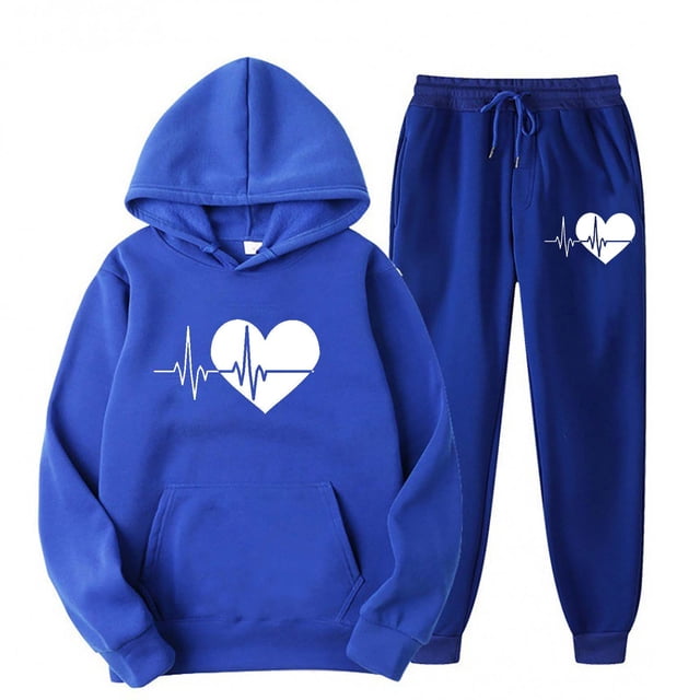 Besolor Womens Sweatsuits Two Piece Outfits Heart Print Pullover Hooded Sweatshirt and Jogger Pants Tracksuit Set Tracksuits