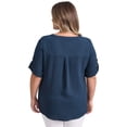 thumbnail image 5 of GRACE & GRANDEUR Women's Plus Size Shirts Mandarin Collar V Neck Elbow Short Sleeve Textual Button Blouses Tops with Pocket 2X Dark Blue, 5 of 7
