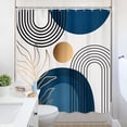 thumbnail image 4 of Blue Mid Century Modern Boho Shower Curtain 72Wx72L Inch Abstract Navy Rainbow Gold Leaves Minimalist Geometric Shower Curtain Bathroom Set Neutral Bath Curtain Bathtub Accessories Home Decor, 4 of 6