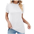 thumbnail image 2 of Wiyuqeen Women's Frill Mock Neck Summer Blouses Trendy Pletaed Puff Short Sleeve Tunics Comfy Solid Color Basic Slimming Tops, 2 of 4