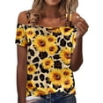 thumbnail image 1 of Camisetas con estampado de moda de Color sólido con hombros descubiertos para mujer, blusa de verano de manga corta con tirantes, camiseta gráfica informal, Tops ahuecados Pompotops hkajfhjk473800, 1 of 5