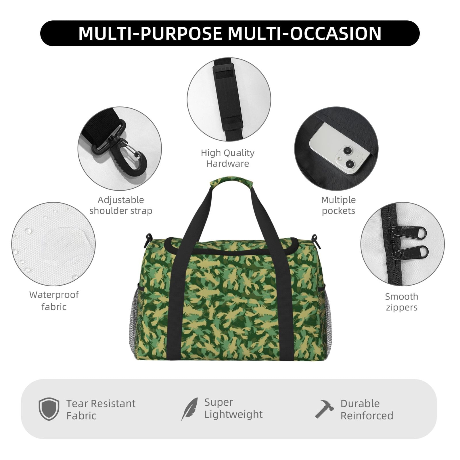 Fuzoiu Crayfish Army Print Travel Duffle Bag,Carry On Tote Bags,Duffel Bag,Sport Gym Bag, Hospital Bag for Labor and Delivery, Overnight Bag,Luggage Bag