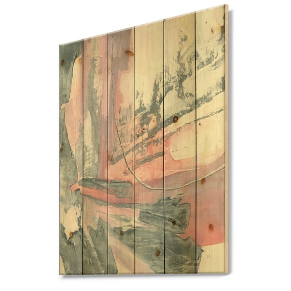 Designart 'Durty Shabby Pink Blush I' Shabby Chic Print on Natural Pine Wood