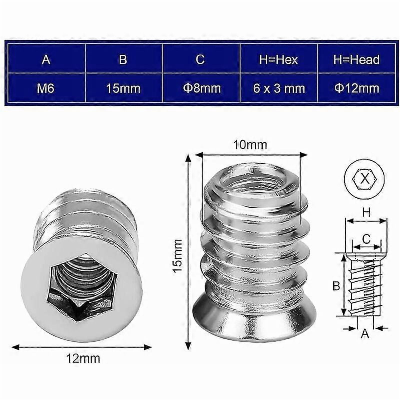 100PCS Wood Threaded Insert Hex Nut M6 x 15mm Zinc Alloy Screw Insert Threaded Socket Head Screw M6 Wood Insert for Furniture Chairs Wooden Beds