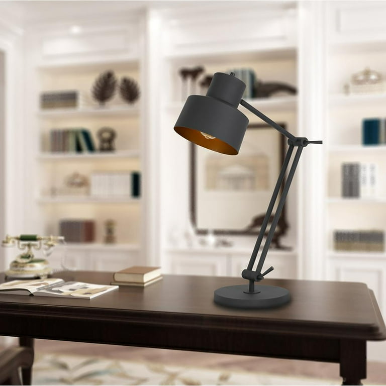 60W Davidson Metal Desk Lamp With Weighted Base Adjustable Upper And Lower Arms. On Off Socket Switch Matte Black