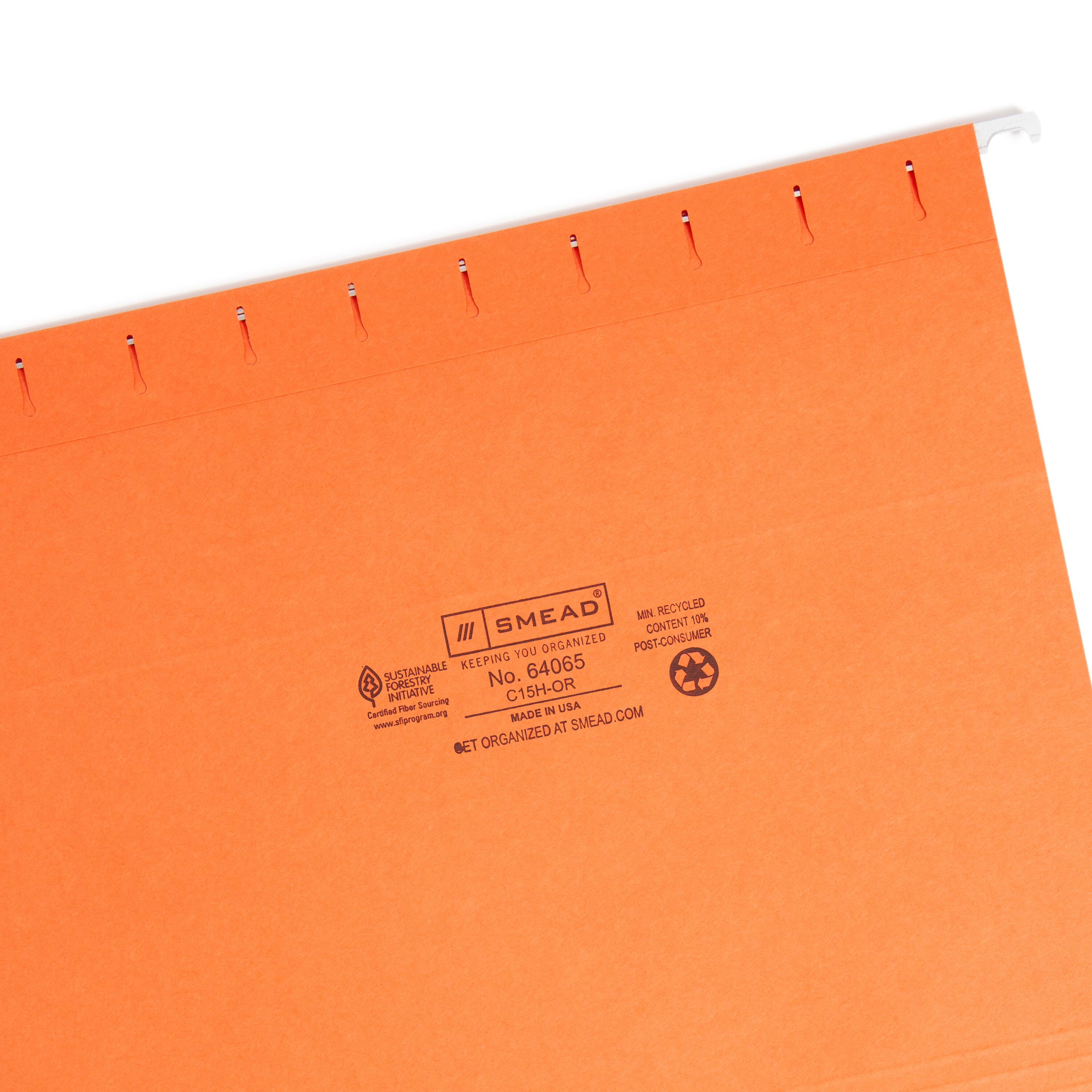 Smead Hanging File Folder with Tab, 1/5-Cut Adjustable Tab, Letter Size, Orange, 25 per Box (64065)