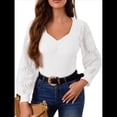 thumbnail image 1 of Camisas de Larga para Mujer, Blusas Florales de Encaje, Blusas Casuales de Punto con Escote Corazón, Blusas Elegantes Tipo Túnica S, 1 of 7