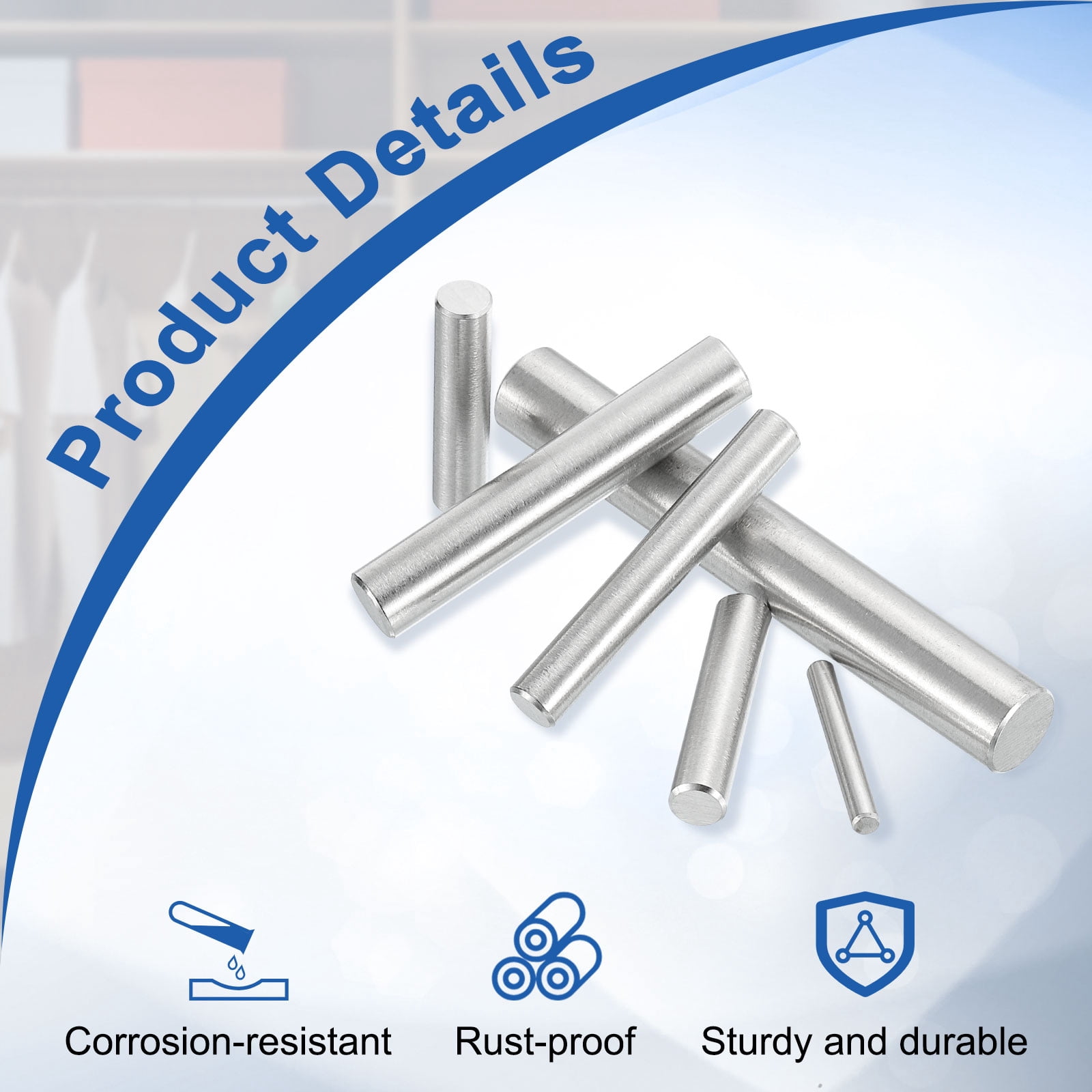 50Pcs 5mm x 40mm Dowel Pins, 304 Stainless Steel Shelf Support Peg Pin, Silver