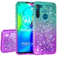 thumbnail image 2 of Moto G8 Power Lite Case with Tempered Glass Screen Protector SOGA Diamond Liquid Quicksand Cover Cute Girl Women Phone Case - Teal / Purple, 2 of 5