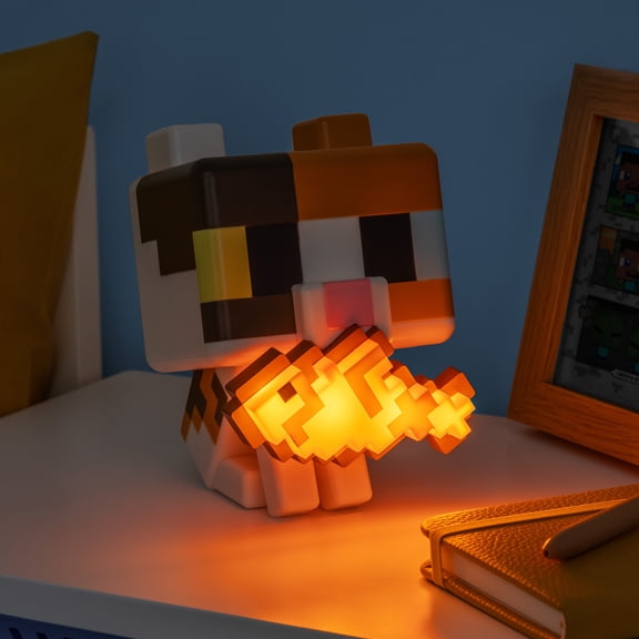 Minecraft Cat GloBuddies Light, 15cm Tap‑to‑On Lamp with Light‑Up Fish, AA Battery Powered, Officially Licensed - Paladone