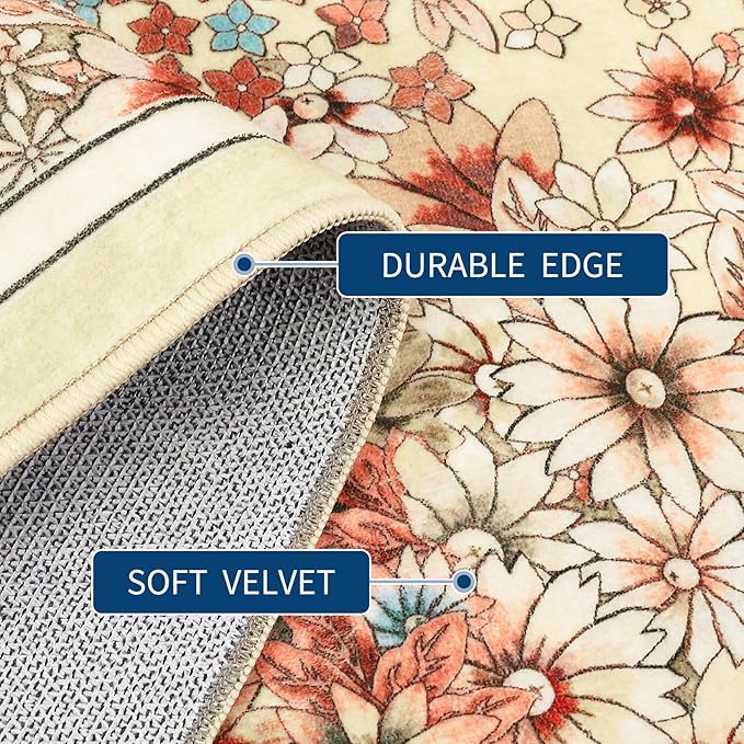 8'x 10' Runner Rug for Hallways Kitchen Non Slip Washable Rugs with Rubber Backing Soft Floral Carpet Runner for Hallways, Kitchen, Laundry, Bedroom, Bathroom-Yellow