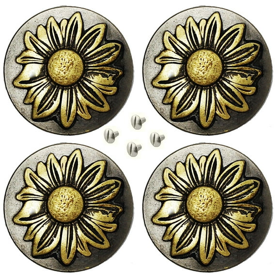 Set of 4 Conchos Western Saddle Tack 1-1/4" Engraved Brass Floral Co565
