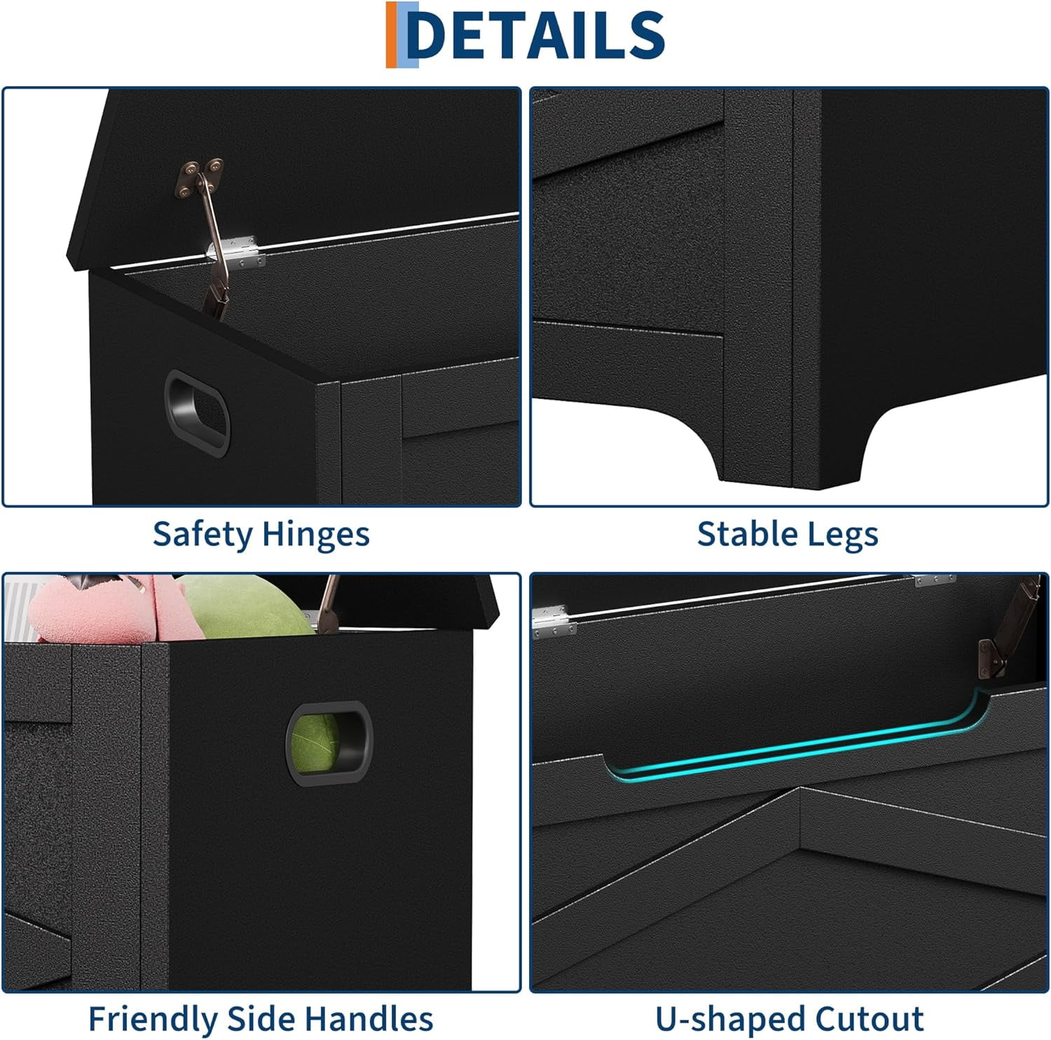 39.4" Storage Chest, Wooden Storage Bench with Safety Hinges, Easy Assembly, Large Toy Chest for Entryway, Living Room, Bedroom