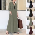 thumbnail image 4 of Women Linen Cotton Button Up Casual Loose Kaftan Maxi Shirt Dress Long Dress, 4 of 8