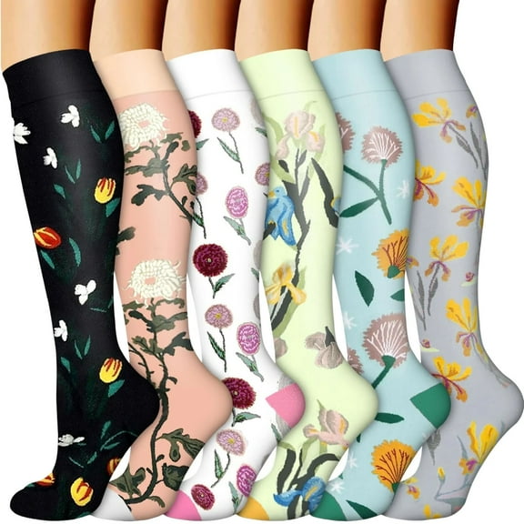 Aihuaihua 6 Pack Compression Socks for Women - Circulation, Support for Running, Recover, Nurse, Athletic Travel Knee-High Socks Casual