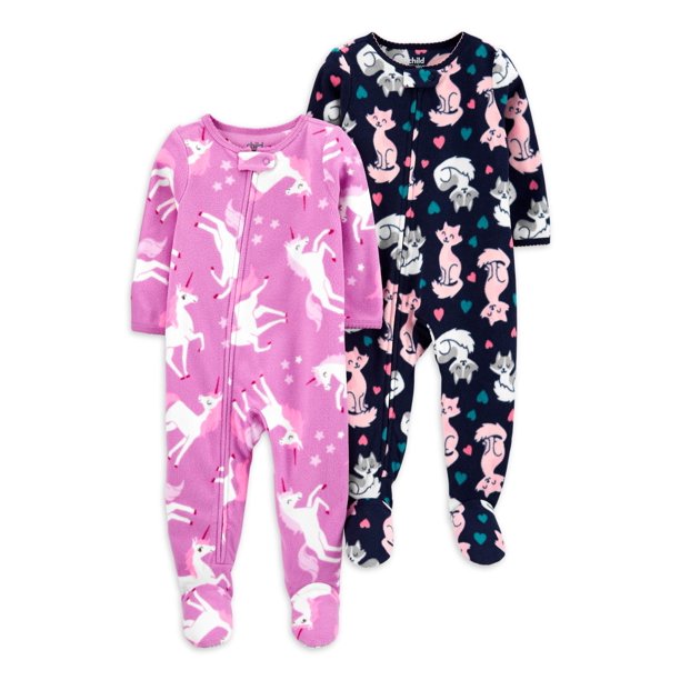 Child of Mine by Carter's Baby & Toddler Girls Microfleece Blanket Sleeper Footed Pajamas, 2