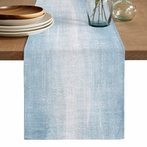 Blue Ombre Table Runner, Modern Abstract Art Aesthetics Washable Cotton Linen Table Runners 48 Inches Long, Dresser Scarf Runner for Nightstand/Coffee/End Tables 13''x48''