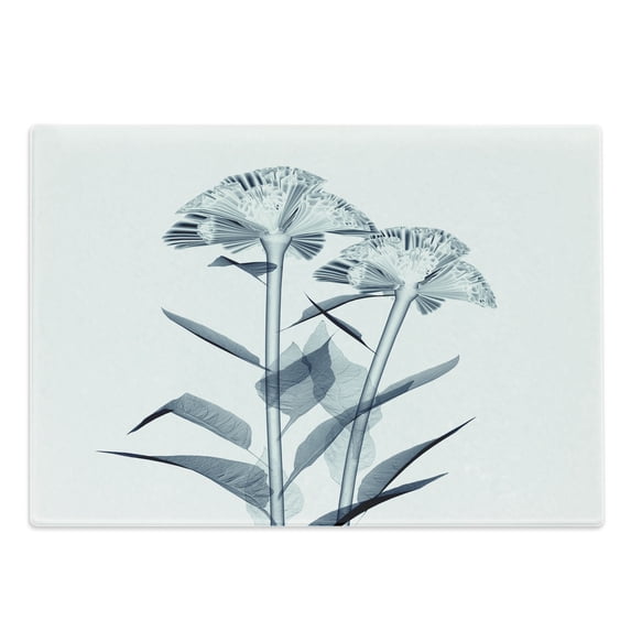 Flower Cutting Board, X-ray Image of Flower Floral Radiography Uv Different Vision of Mother Earth Print, Decorative Tempered Glass Cutting and Serving Board, Large Size, Teal White, by Ambesonne