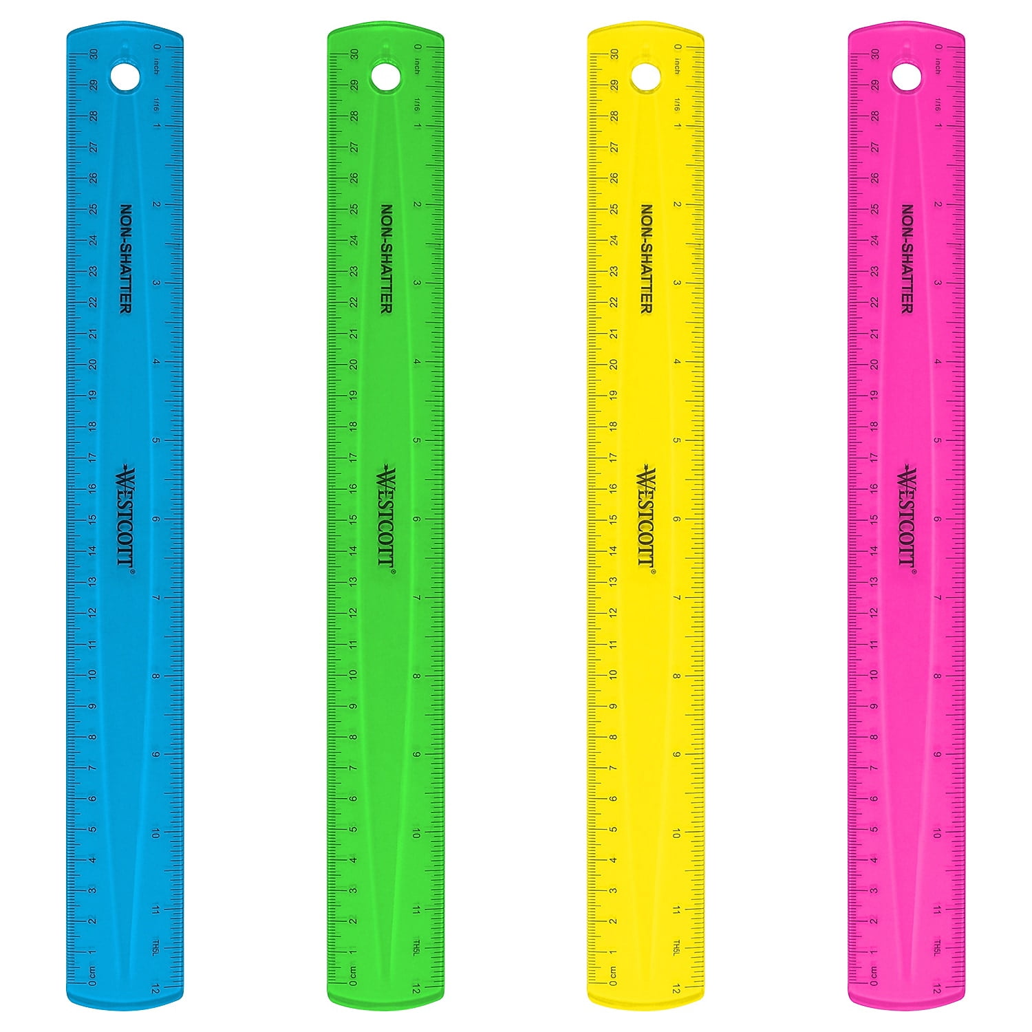 Westcott 12" Shatterproof Ruler with Anti-Microbial, Assorted Translucent Colors, Pack of 12