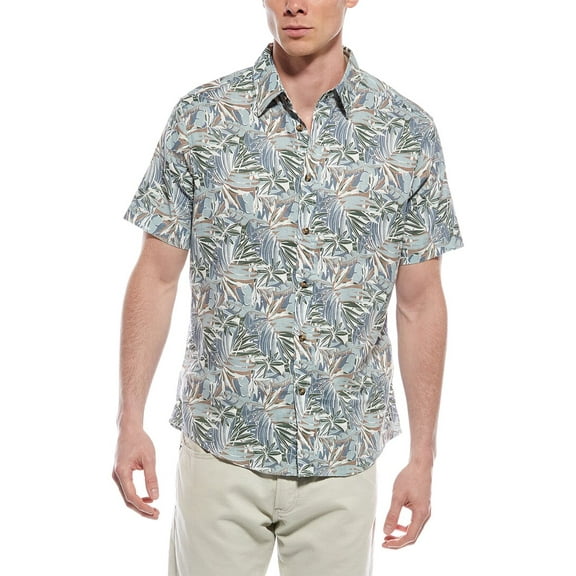 Report Collection mens  Tropical Linen-Blend Shirt, XL, Green