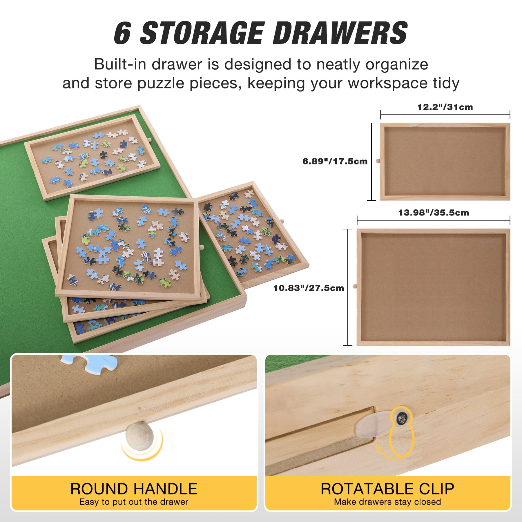 FUNTOK 2000 Pieces Puzzle Table with 6 Drawers, Adjustable Jigsaw Table in Height Angle Upgraded Stability Easy Sorting for Adults