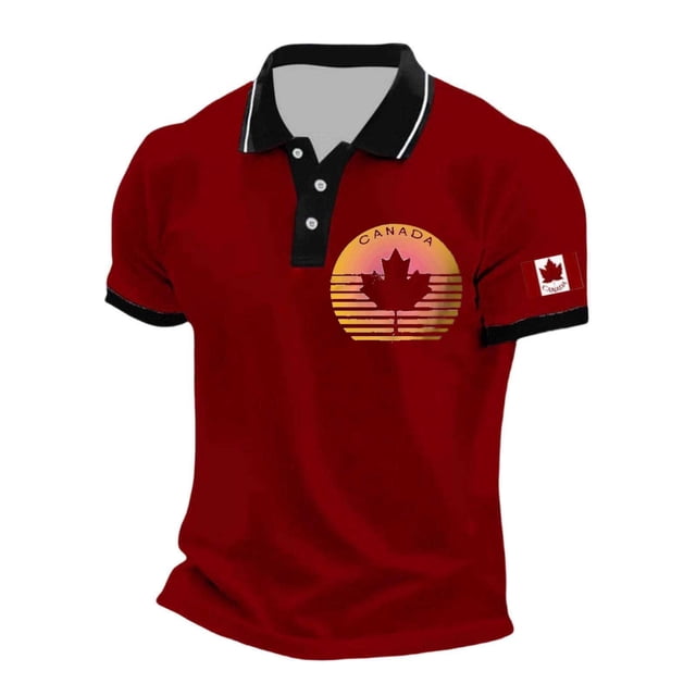Men's Shirt for Everyday Casual Comfort with Embroidered Maple Design for Canada Day Celebration