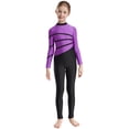 thumbnail image 2 of Sinleey Kids Girls Color-Block Gymnastics Leotard Long Sleeve Dance Jumpsuit Figure Ice Skating Purple 12, 2 of 7