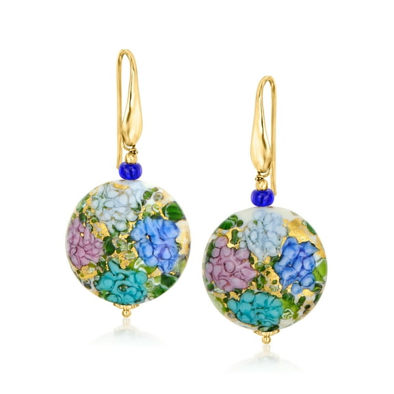 Ross-Simons Italian Multicolored Murano Glass Hydrangea Drop Earrings in 18kt Gold Over Sterling, Women's, Adult
