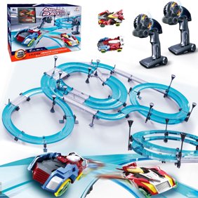 BUBUQE Slot Car Race Track Set Dual-Player Remote Control Electric Racing Car for Kids Circular Overpass Tracks