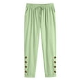 thumbnail image 6 of Jinhomg Women Cotton Linen Pants 2025 Casual Elastic Drawstring Waist Summer Capris Stretch Comfy Straight Leg Lounge Pant with Pocket Sales Today Clearance Green M, 6 of 9
