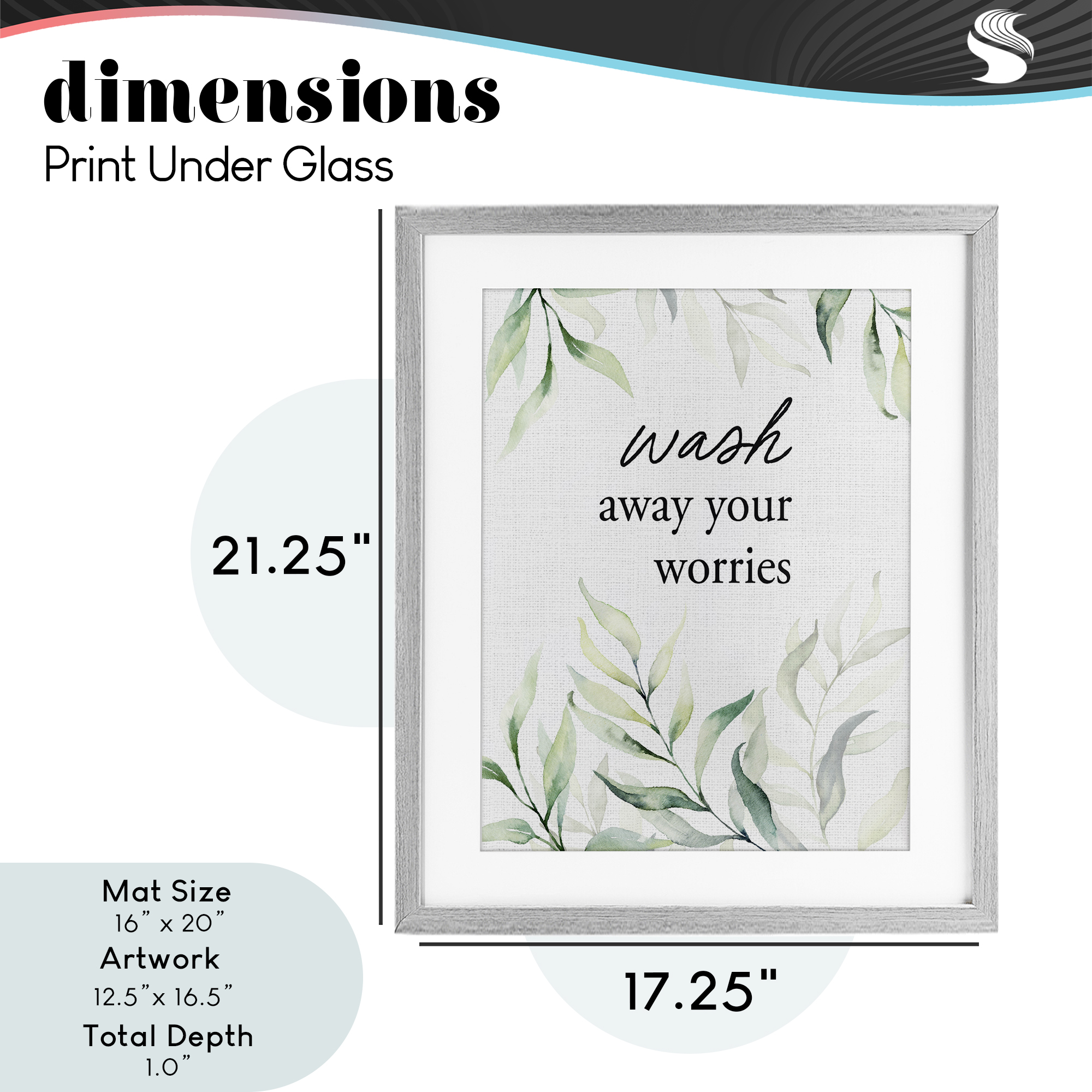 Wash Away Worries Greenery Gray Framed Print Under Glass, design by Lettered and Lined